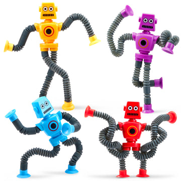 Joyin Pop Tubes Robot Toys For Kids, 4 Pcs Sensory Tubes For Year Old Ages 3 4 5 6 7 8 9 10 Fidget Toys Birthday Gift For Toddler Boys Girls Adults Travel Goodie Bags Stuffers Party Favors