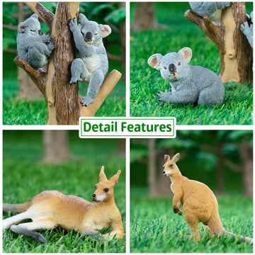 Toymany 7PCS Australian Wildlife Animal Figurines Set - Plastic Koala & Kangaroo Cake Toppers for Kids - Assorted Colors