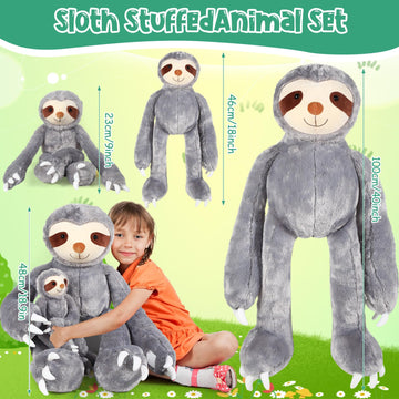 Libima 2 Pcs Large Sloth Stuffed Animal Plush 40In Mommy Stuffed Sloth Plush With 18In Babies Sloth Toys For Children Happy New