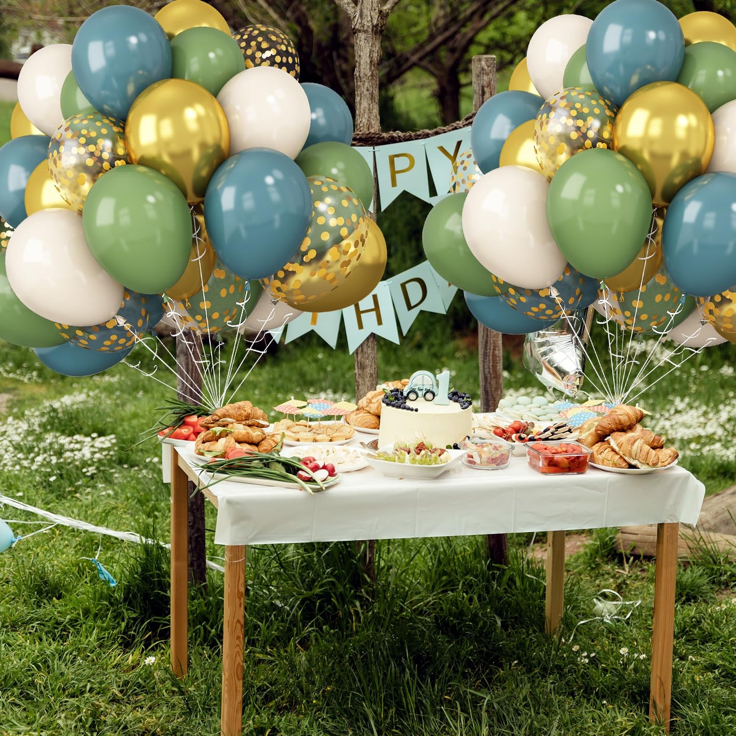 Green Blue Balloons Sage Beige Gold Balloons Jungle Woodland Party Decorations Dusty Blue Green White Balloon 60Pcs 12Inch Latex