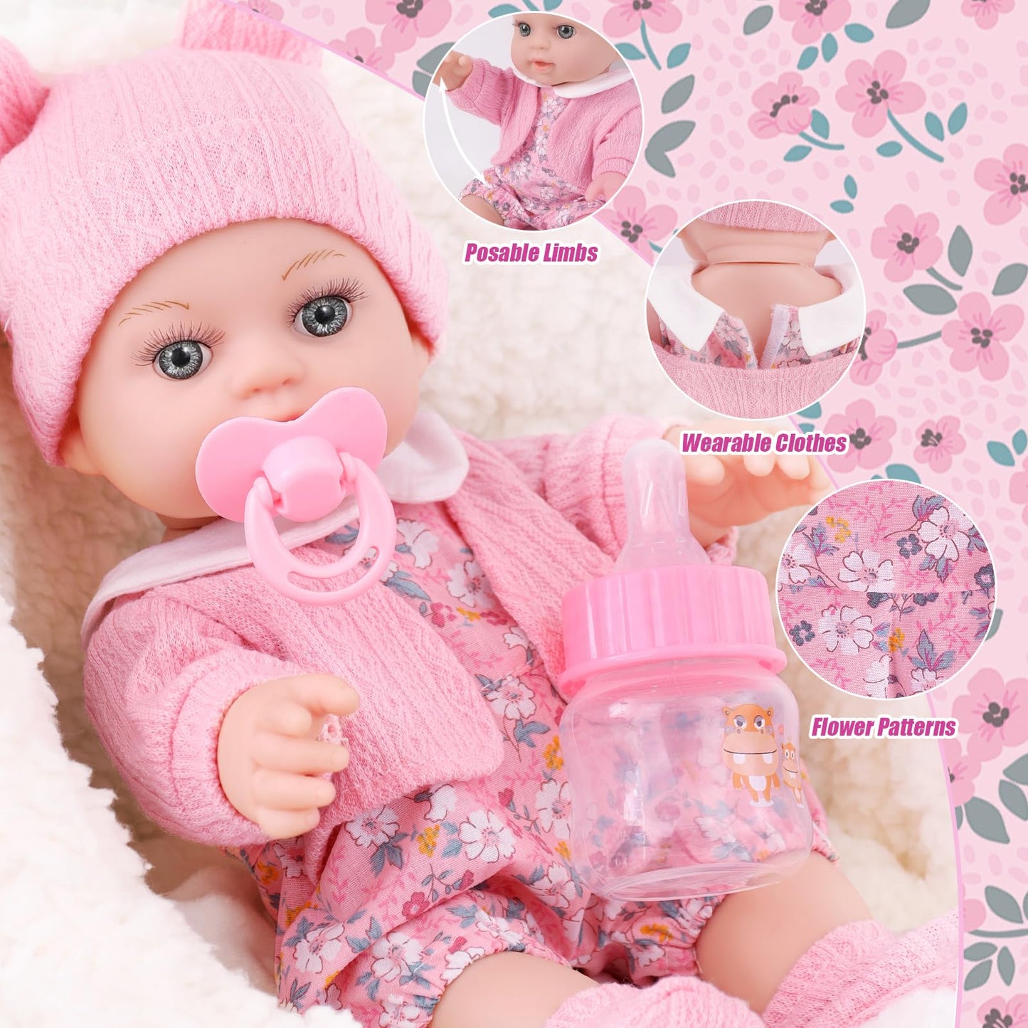 Dotvosy 12'' Baby Doll Set With Clothes And Baby Carrier For Dolls Reborn Baby Doll Accessories Include Feeding Bottles Nipple T