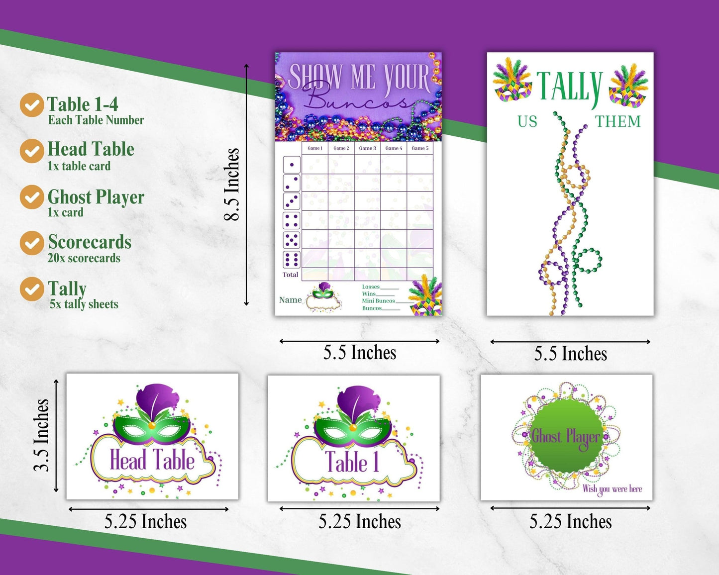 Mardi Gras Bunco Theme Set - Bunco Score Sheets - Masquerade Themed Bunco - Mardi Gras Scorecards - Tally Sheets - Ghost Player
