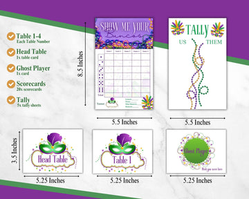 Mardi Gras Bunco Theme Set - Bunco Score Sheets - Masquerade Themed Bunco - Mardi Gras Scorecards - Tally Sheets - Ghost Player