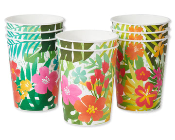 American Greetings Tropical Luau Party Supplies, Reusable Party Cups (16 Oz, 8-Count)