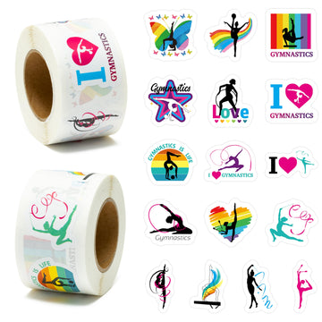 Beyumi Gymnastics Art Girl Stickers - 1000Pcs Gymnastics Stickers In 2 Rolls For Kids Waterproof Vinyl Athletic Art Girl Decals For Gymnast Party Decor Phone Laptop Bottle Notebook Luggage Classroom