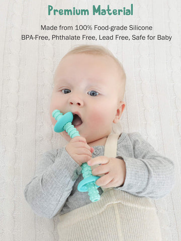 Teething Tube With Safety Shield Baby Hollow Teether Sensory Toys Gum Massager, Food-Grade Silicone For Infant 3-12 Months Boys