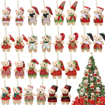 28 Pieces 3 Inches Christmas Stuffed Animal Toys Small Animal Plush Key Chain Plush Animal Toy Set For Christmas Tree Decorations, Stocking Stuffing, Party Gifts (Plaid Style)