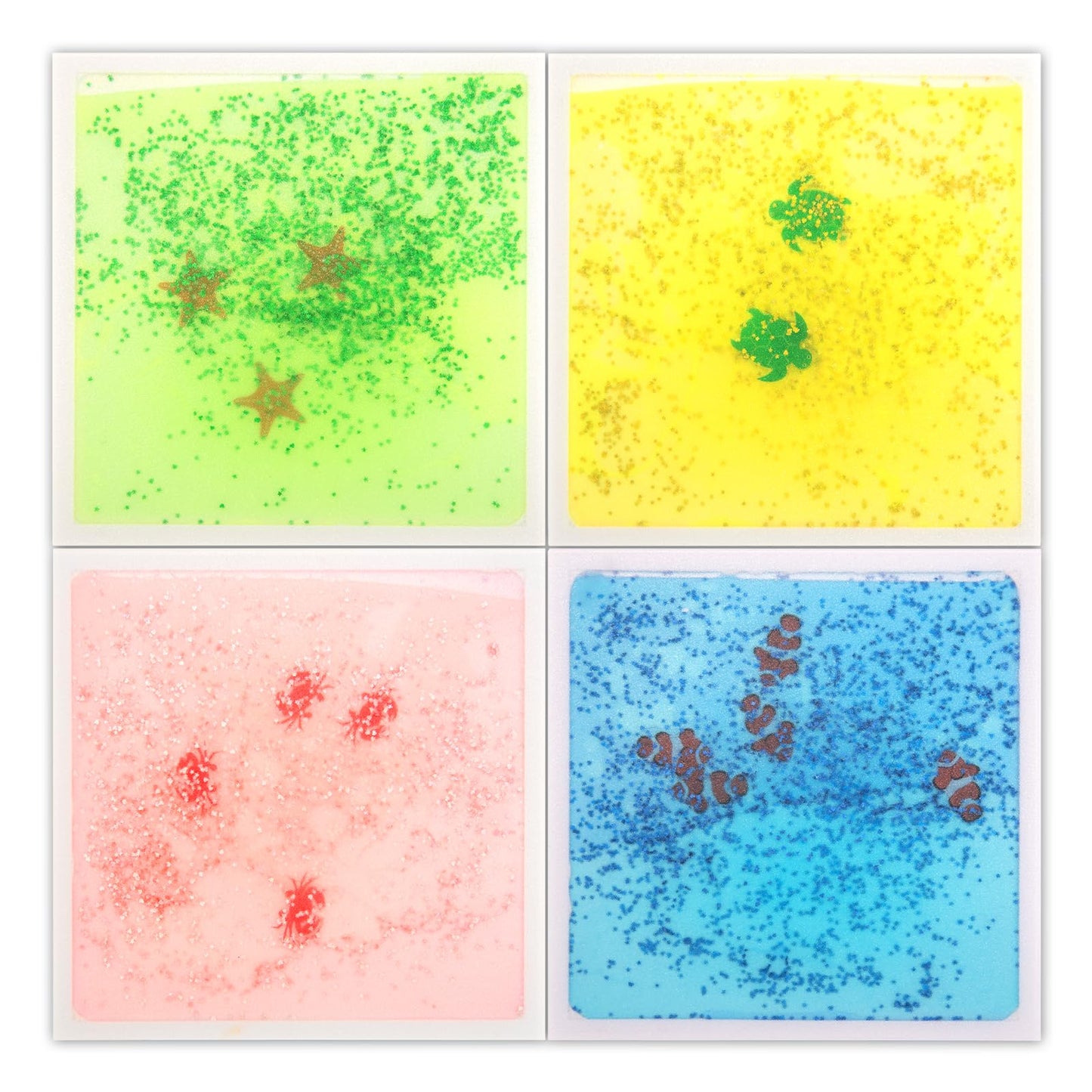 LONGKING 4-Sheet Liquid Square Sensory Tiles, Animal Pattern, Colorful Floor Tile for Play Centers, Playroom, Lava Tiles, 11.8x1