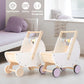 Pillowhale Wooden Baby Walker  &  Doll Stroller - Adjustable Handle Push Cart, Anti-Tip, Quiet Wheels, Pretend Shopping Cart - M