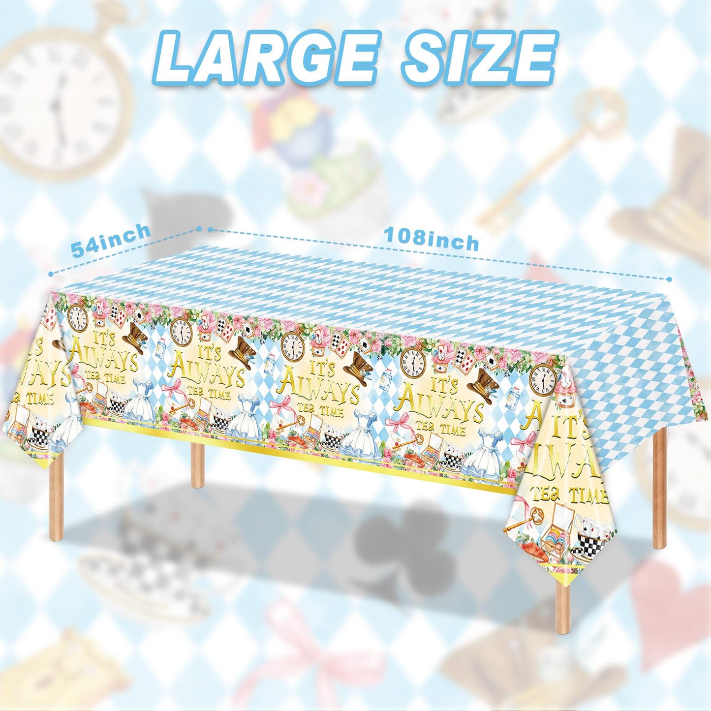 Rejoice Bunny 3Pcs Wonderland Themed For Girls Kids Baby Shower 1St 2Nd Birthday Party Decorations Tea Party Table Cover Disposa