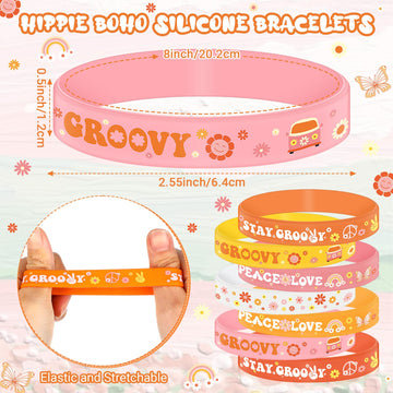 Sasylvia Hippie Boho Silicone Bracelets Groovy Retro Wristbands Hippie Rainbow Bracelets Daisy Flower Peace And Love Wristbands