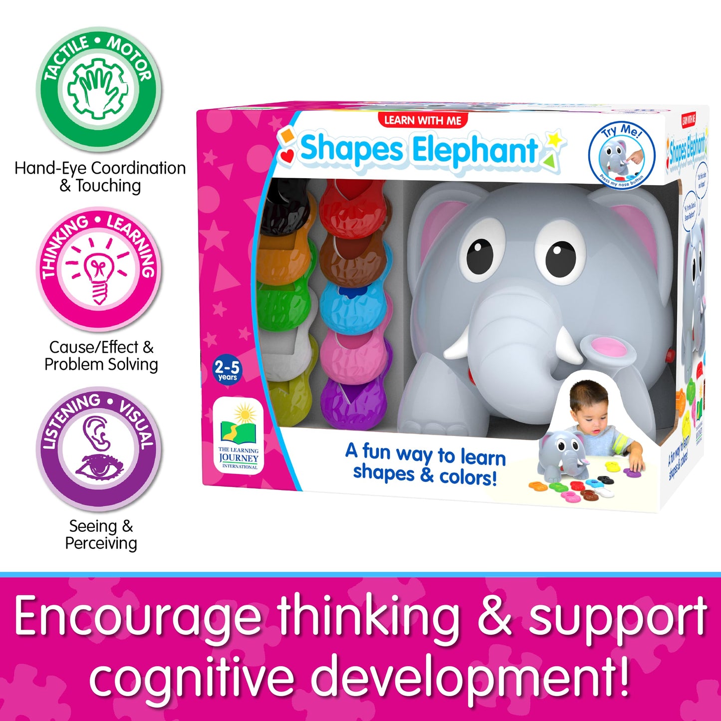 The Learning Journey Shapes Elephant Toy - Colorful Preschool Learning for Toddlers - Medium Plastic - Ages 2+ - Model 345207