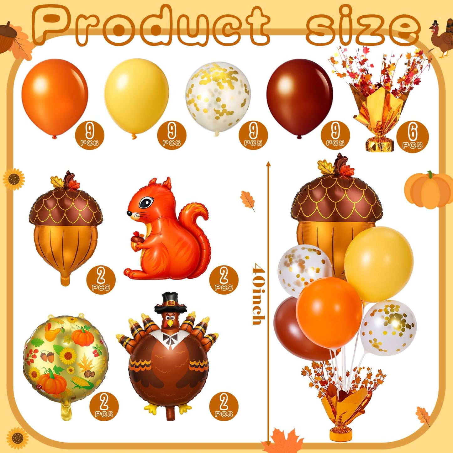Civaner 6 Sets Thanksgiving Balloon Stand Table Centerpieces Decorations Turkey Balloon Stand Kit Squirrel Pine Cone Decor for H