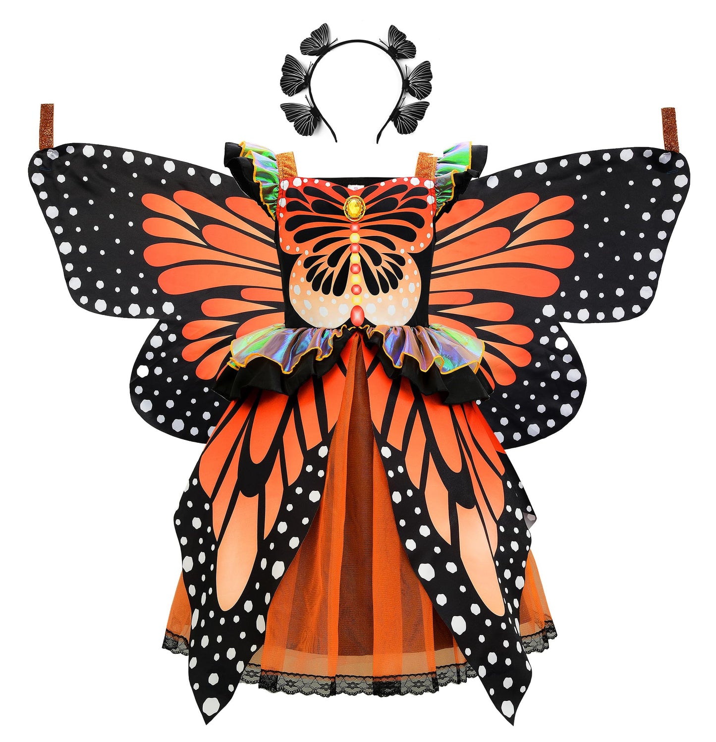 ReliBeauty Butterfly Costume for Girls Costume Monarch Butterfly Kids Toddler Dress up with Butterfly Wings and Headband Halloween 5/120
