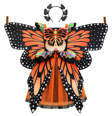 ReliBeauty Butterfly Costume for Girls Costume Monarch Butterfly Kids Toddler Dress up with Butterfly Wings and Headband Halloween 4T-4/110
