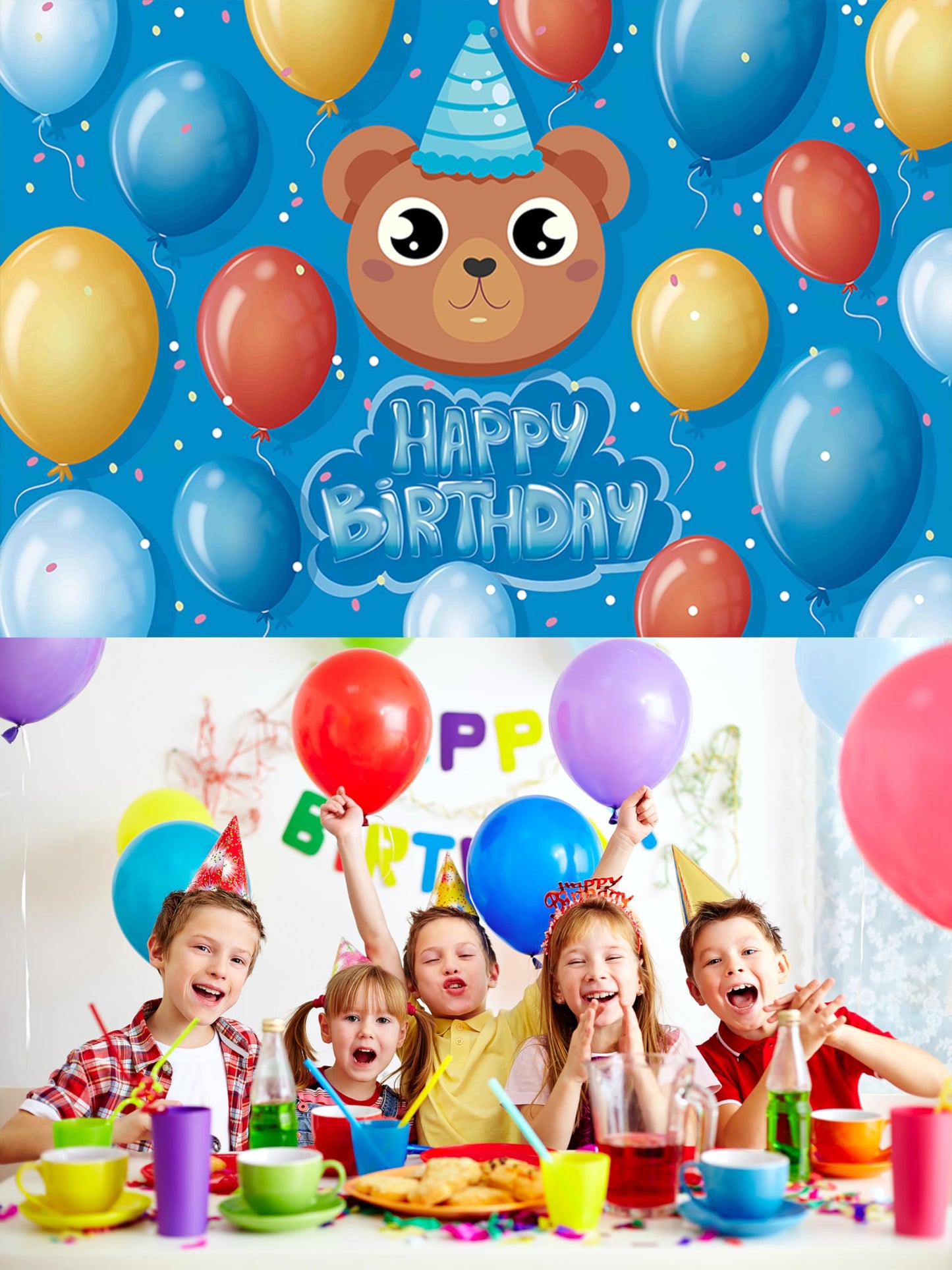 Cute Bear Birthday Party Decoration Cute Bear Happy Birthday Backdrop Cute Bear Photo Background Banner Poster For Kids Boys Bir