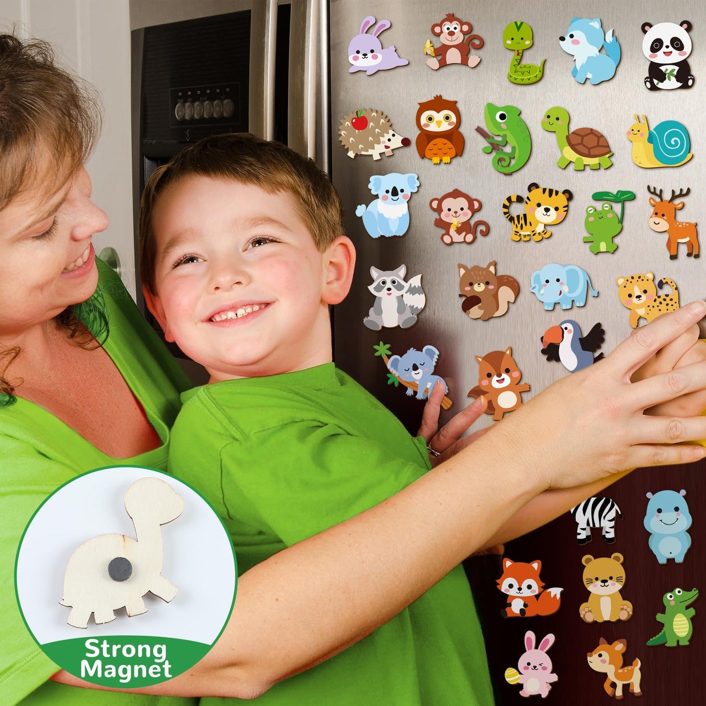 gisgfim Wooden Magnet Painting Craft Kit - 36Pcs Jungle Animal DIY Arts & Crafts for Kids Ages 4-12, 11.42 x 12.2 x 0.12