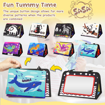 Urmywo Tummy Time Toy - Black And White High Contrast Baby Toys For Newborn - Baby Visual Stimulation Mirror - Montessori Sensory Crinkle Toy For Infant 0-3-6-12 Months - Easter Basket Stuffers Gift