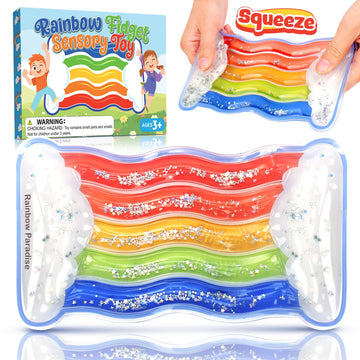Rainbow Sensory Toys For Kids - Fidget Toys Sensory Tube For Toddlers 3 5 7, Sensory Squeeze Toys For Special Need Children, Anxiety - Road Trip, Classroom Must Haves
