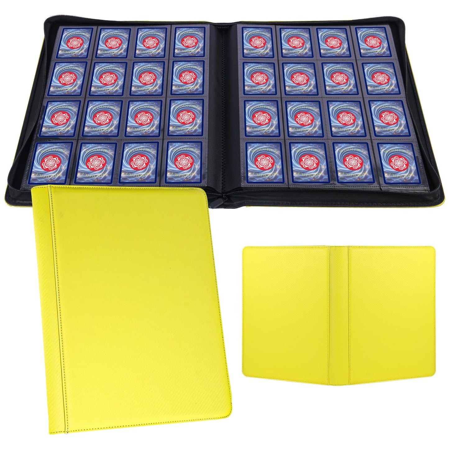 WisOffice enhanced 1000+ Pockets Trading Card Binder  16 Pockets Card Binder Ringless  Side Loading Card Collection Binder  Card Holder Folders for MTG  TCG  Yellow