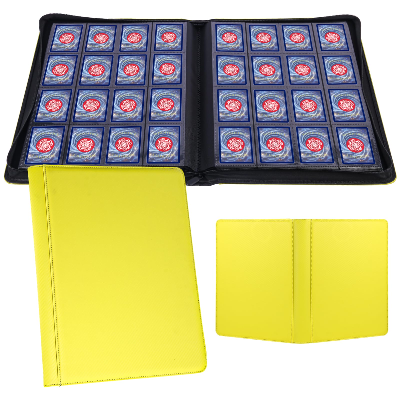 WisOffice enhanced 1000+ Pockets Trading Card Binder  16 Pockets Card Binder Ringless  Side Loading Card Collection Binder  Card Holder Folders for MTG  TCG  Yellow