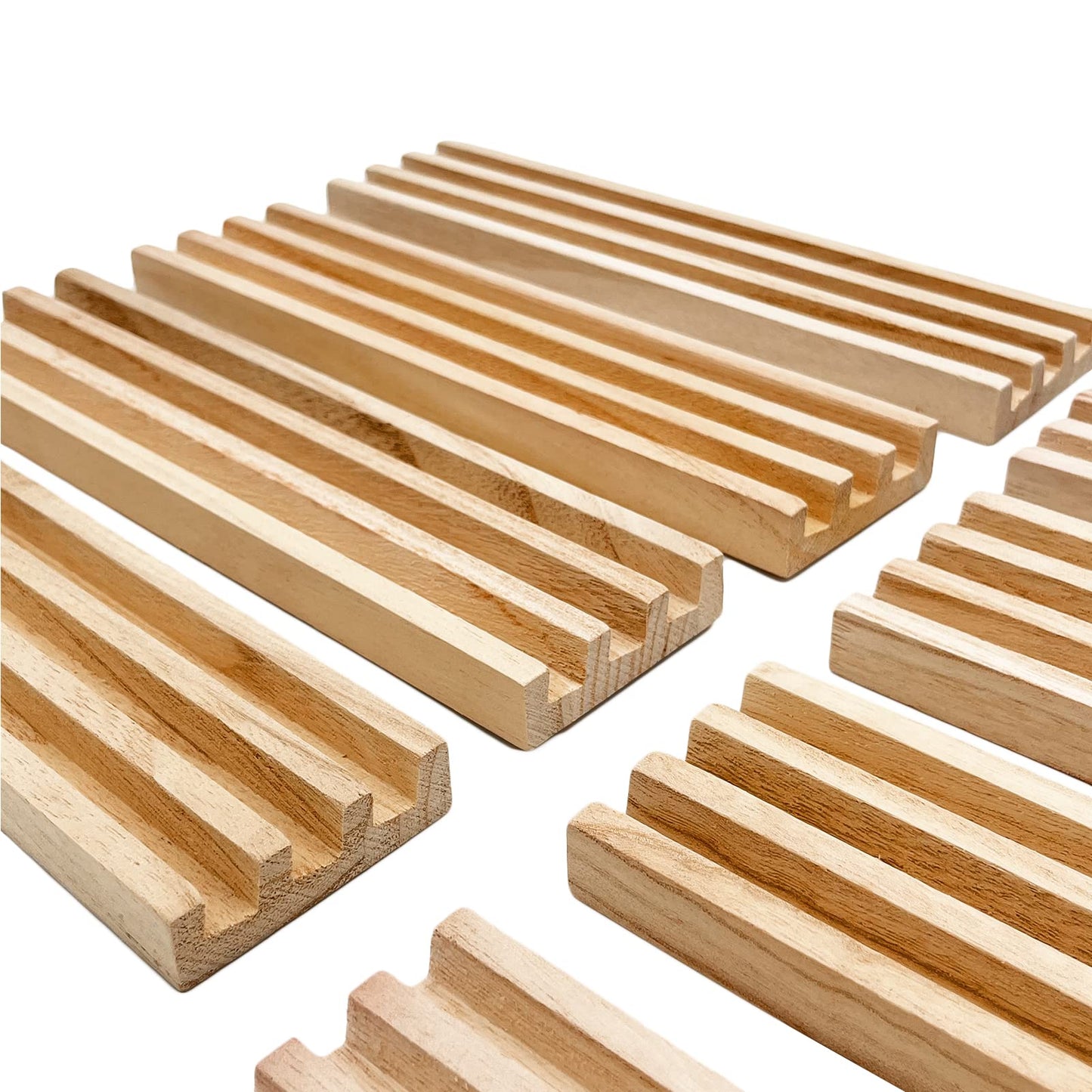 SUTIMSHE Wooden Domino Racks Set of 8 - Natural Holders for Mexican Train & Chickenfoot Games, Dominoes NOT Included