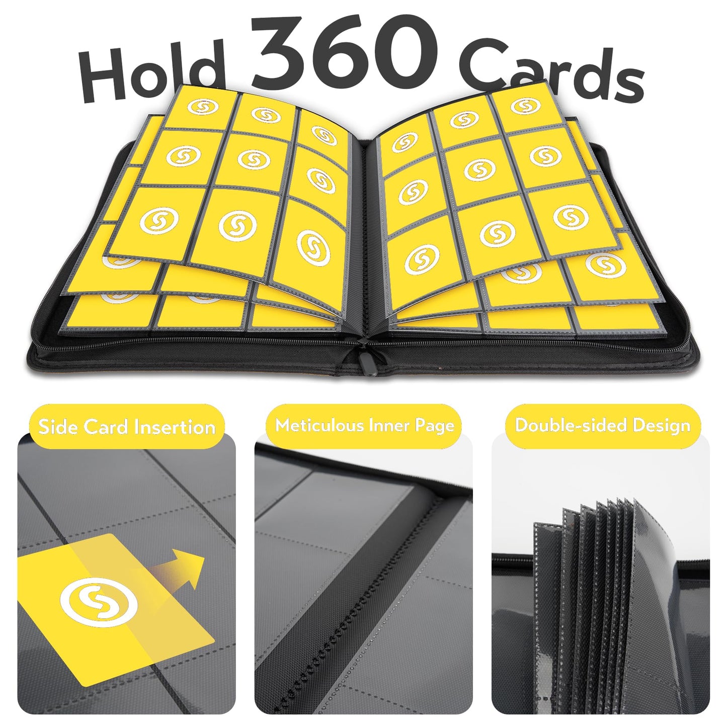 Card Binder 9 Pocket for 360 Cards - enhanced Trading Card Binder with Sleeves Protection  Side Loading Card Collection Binder for TCG  MTG  YGO  One Piece Collectible Cards (Yellow)