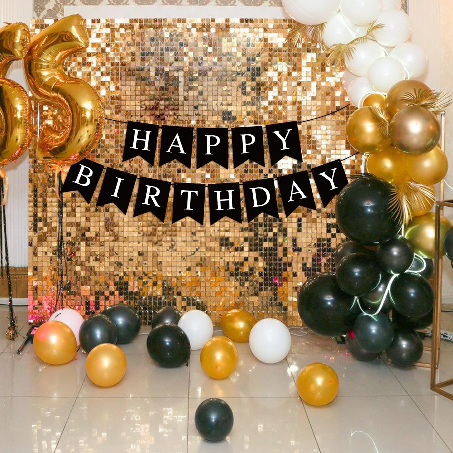 Waenerec Black Happy Birthday Banner Sign Happy Birthday Bunting Banner Garland For Kids Girl Woman Birthday Tea Party Decorations Bunting Flag Birthday Party Supplies