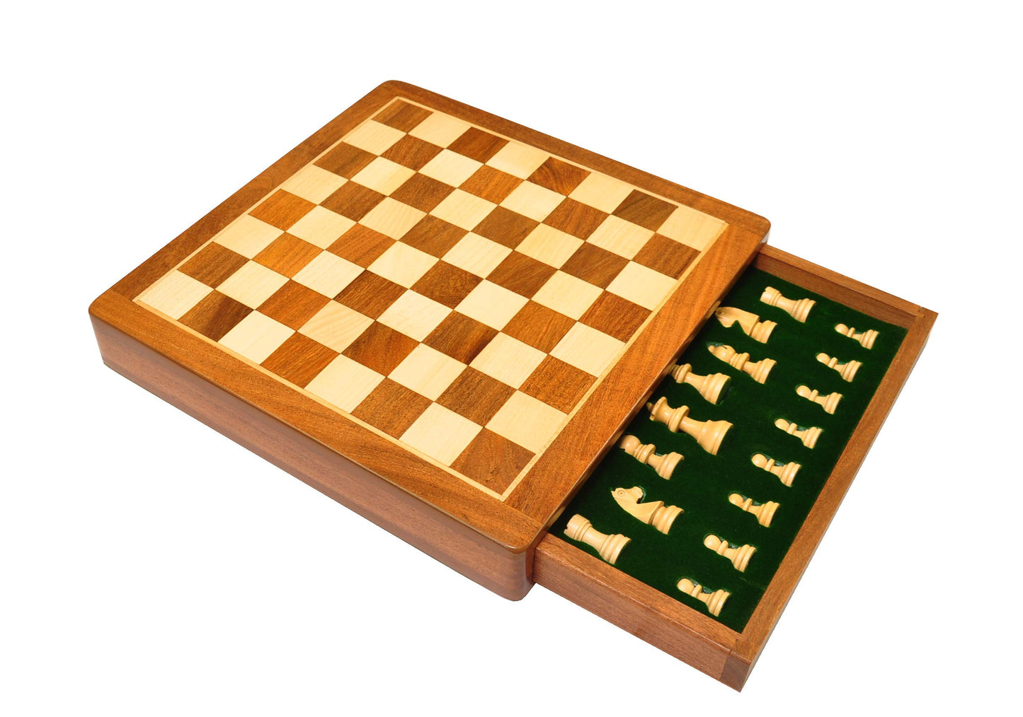 PALM ROYAL HANDICRAFTS 12 Inches Handmade Drawer Wooden Chess Board Set Made With Indian Rosewood | Inbuilt Storage Compatment F
