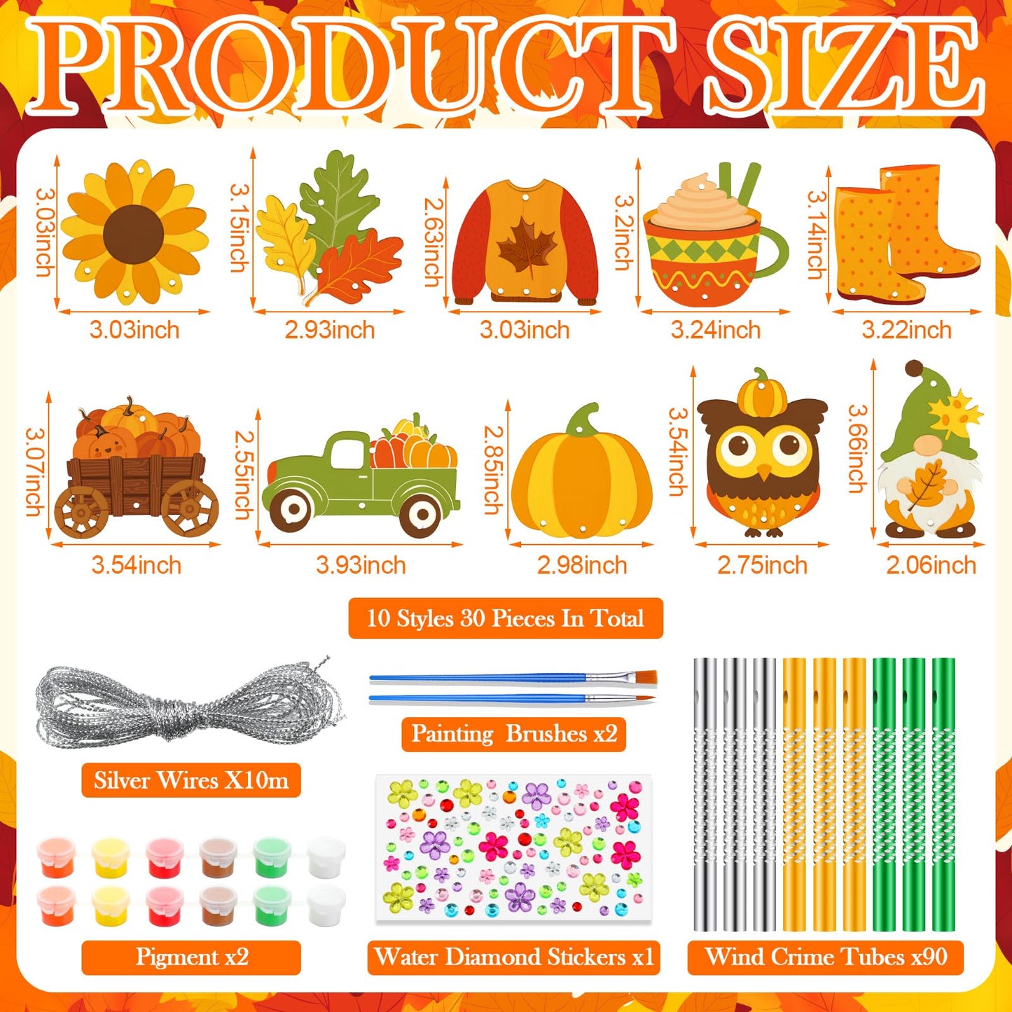 JellyArch 30 Pack Thanksgiving Day Fall Wind Chime Making Kit for Kids Make Your Own Wind Chime Harvest Maple Leaf Wooden Orname