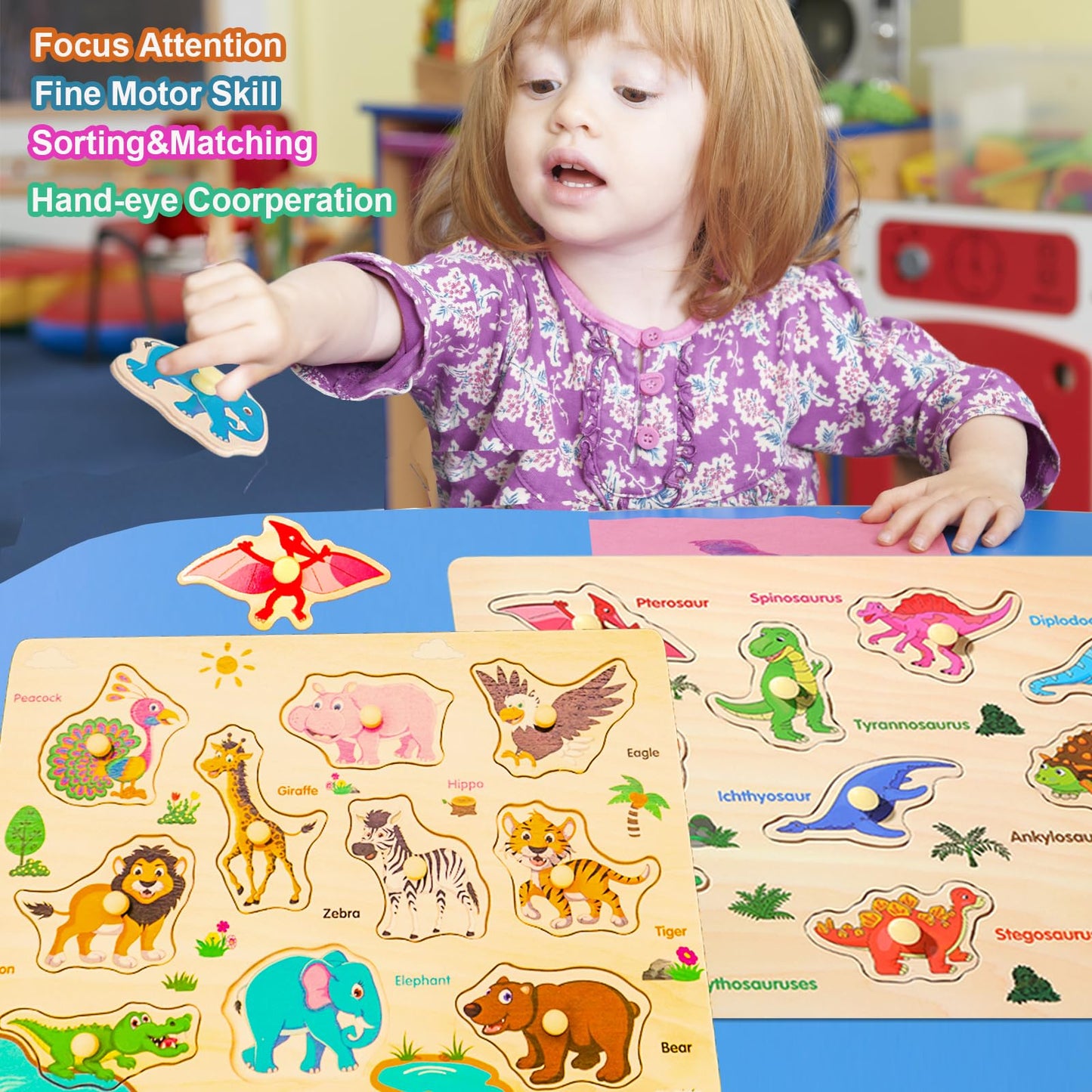 Loyuegiyo 6Pcs Toddler Wooden Peg Puzzle Toys For Age 2-4 3-5 Year Old Boys Girls,Educational Learning Sensory Toy,Puzzles For T