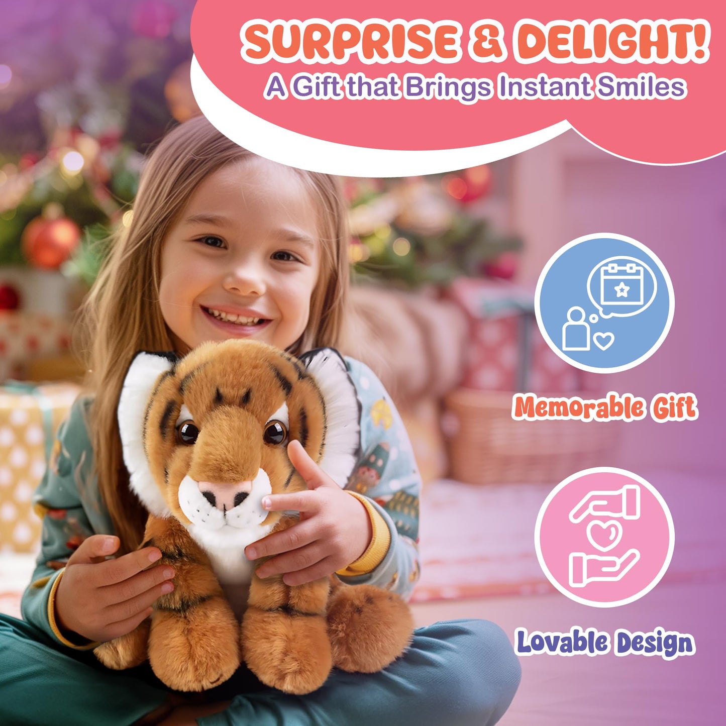Forest & Twelfth 12'' Stuffed Tiger Plush, Heirloom Collection Stuffed Animal, Premium Materials, Best Gift For Kids Age 3+, Nur