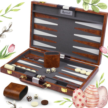 Large Backgammon Sets For Adults - Classic Board Games For 2 Players Adults And Kids - Premium Backgammon Set 15 Inch Board And 32 Backgammon Pieces In Quality Pu Leather Case - Gift For Man