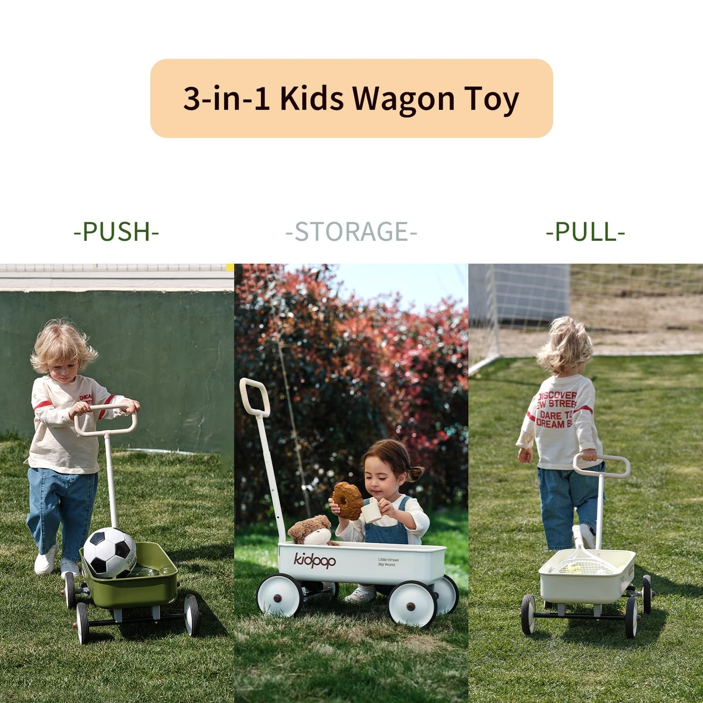 PULA-Wild 2-in-1 Kids Pull-Along Wagon Toddlers Push Walker for 2.5-8 Adjustable Handlebar, Birthday Gifts Max Weight 33 lbs (R