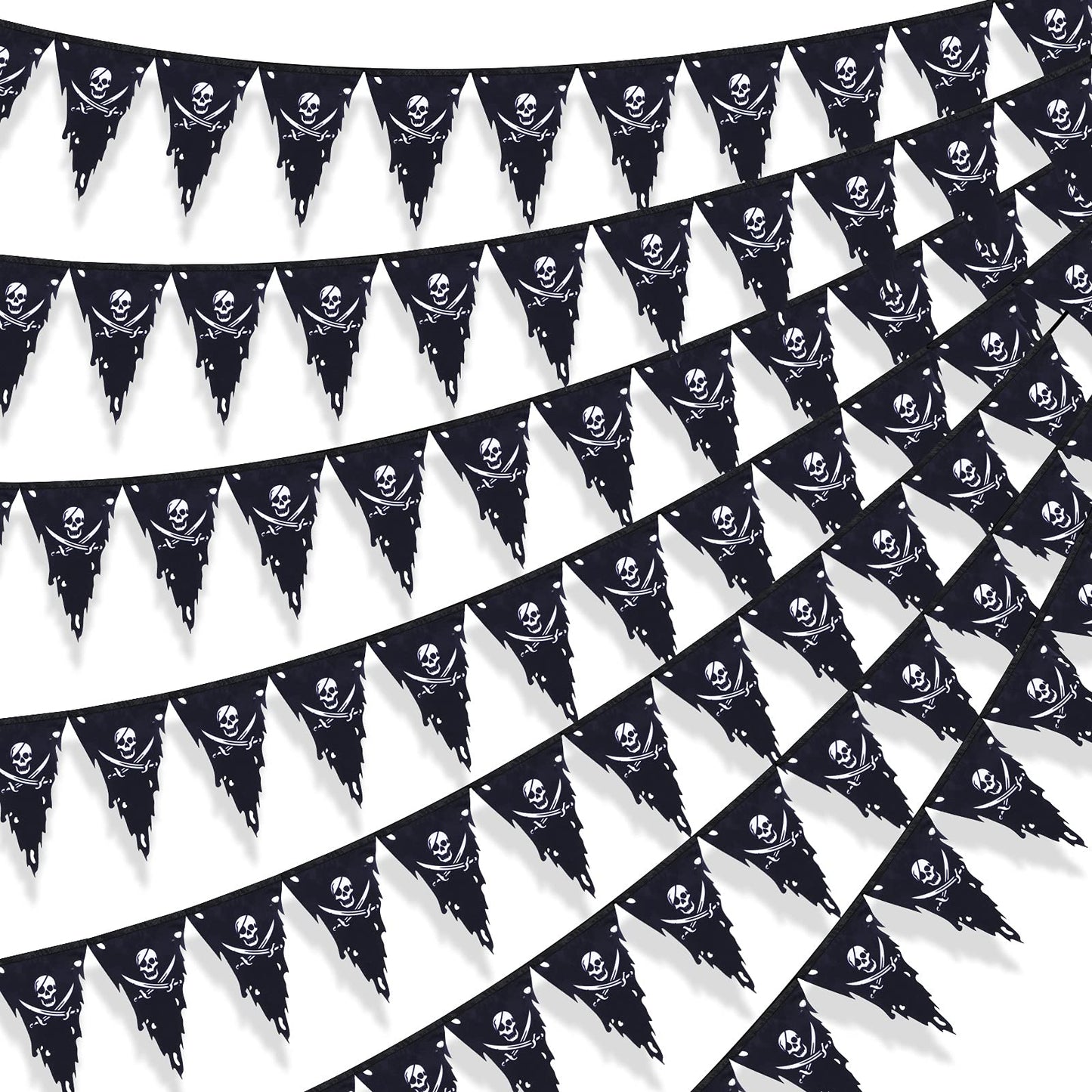 90 ft Pirate Flags Jolly Roger Banner Pirate Party Decoration Skull Triangle Flags Bunting for Party Outdoor Decoration Supplies
