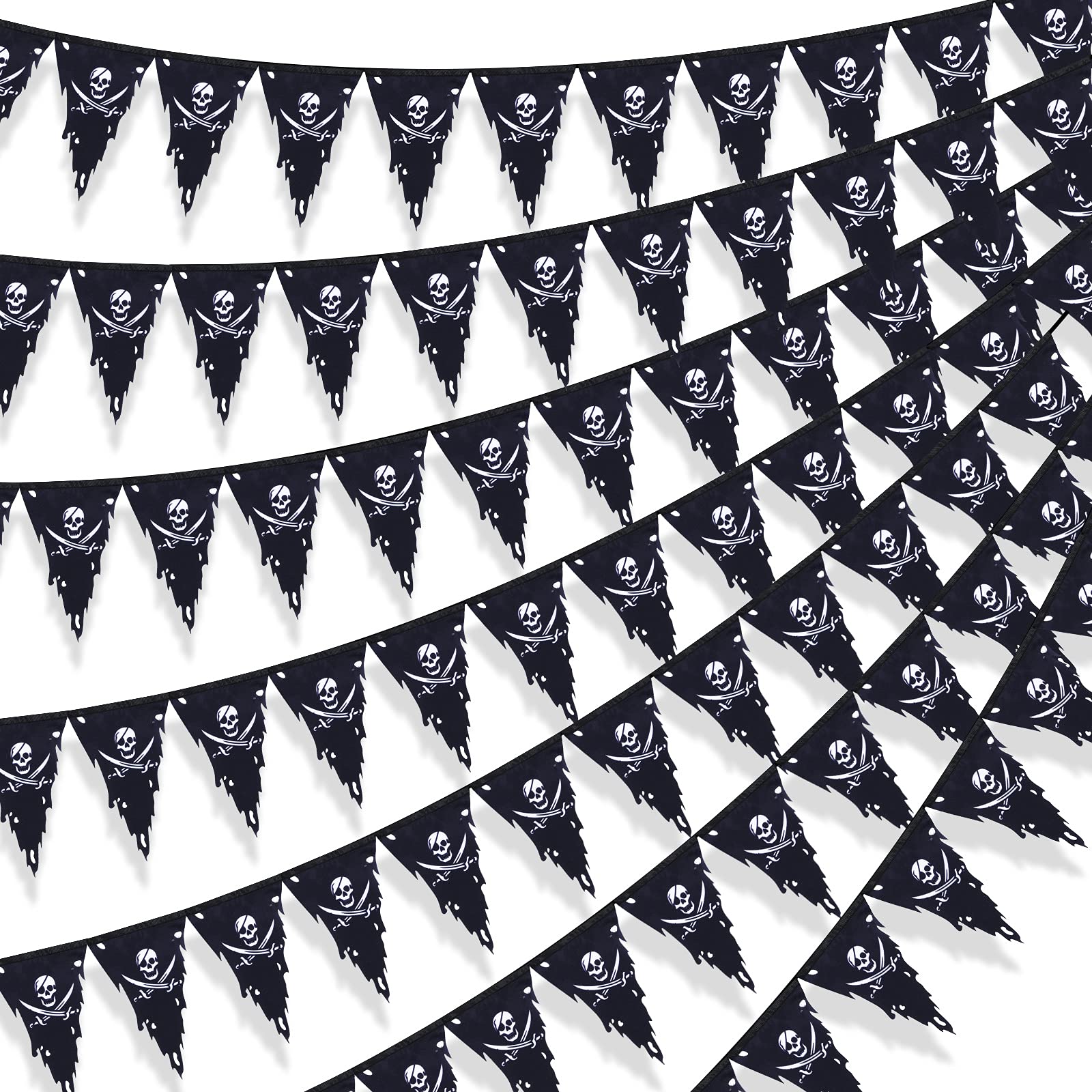 90 ft Pirate Flags Jolly Roger Banner Pirate Party Decoration Skull Triangle Flags Bunting for Party Outdoor Decoration Supplies