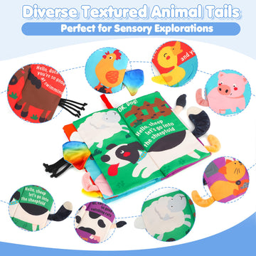 beiens Baby Crinkle Cloth Book - Touch & Feel Farm Tails, Medium, Multicolor, Soft Polyester Toy for Infants & Toddlers