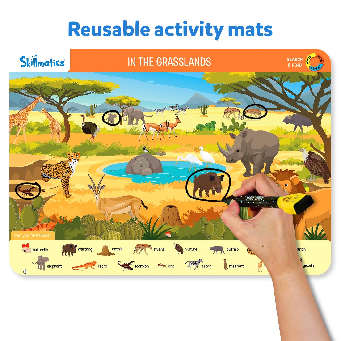 Skillmatics Search and Find Animals Game - Reusable Preschool Learning Activity, Multicolor, Model SKILL330SFBA, Ages 3-6