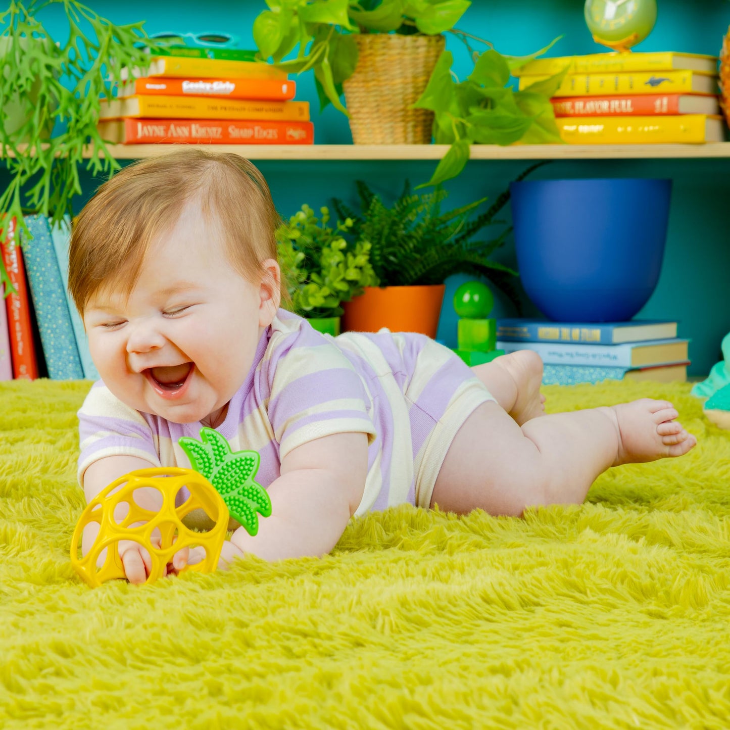 Bright Starts Oball Easy Grasp Pineapple Teether Toy, Hold My Own Collection, Bpa Free, Unisex, Newborn And Up