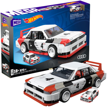 Mega Hot Wheels Collectible Car Building Toy, Audi 90 Quattro Imsa Gto With 973 Pieces And Die-Cast Model, Build & Display Set F
