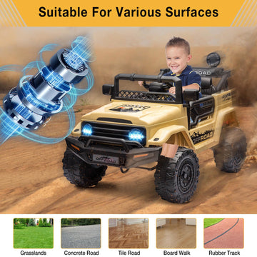 Hetoy 12V Electric Ride-On Truck for Kids - Remote Control Car with Spring Suspension, LED Lights, Music & 3 Speeds | Battery-Po