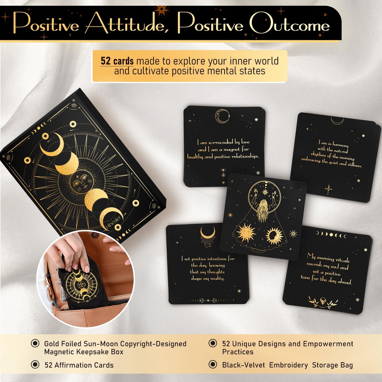 Hihealer Positive Affirmations Cards For Women, 52 Daily Motivational And Inspirational Cards, Mindfulness And Meditation Cards,