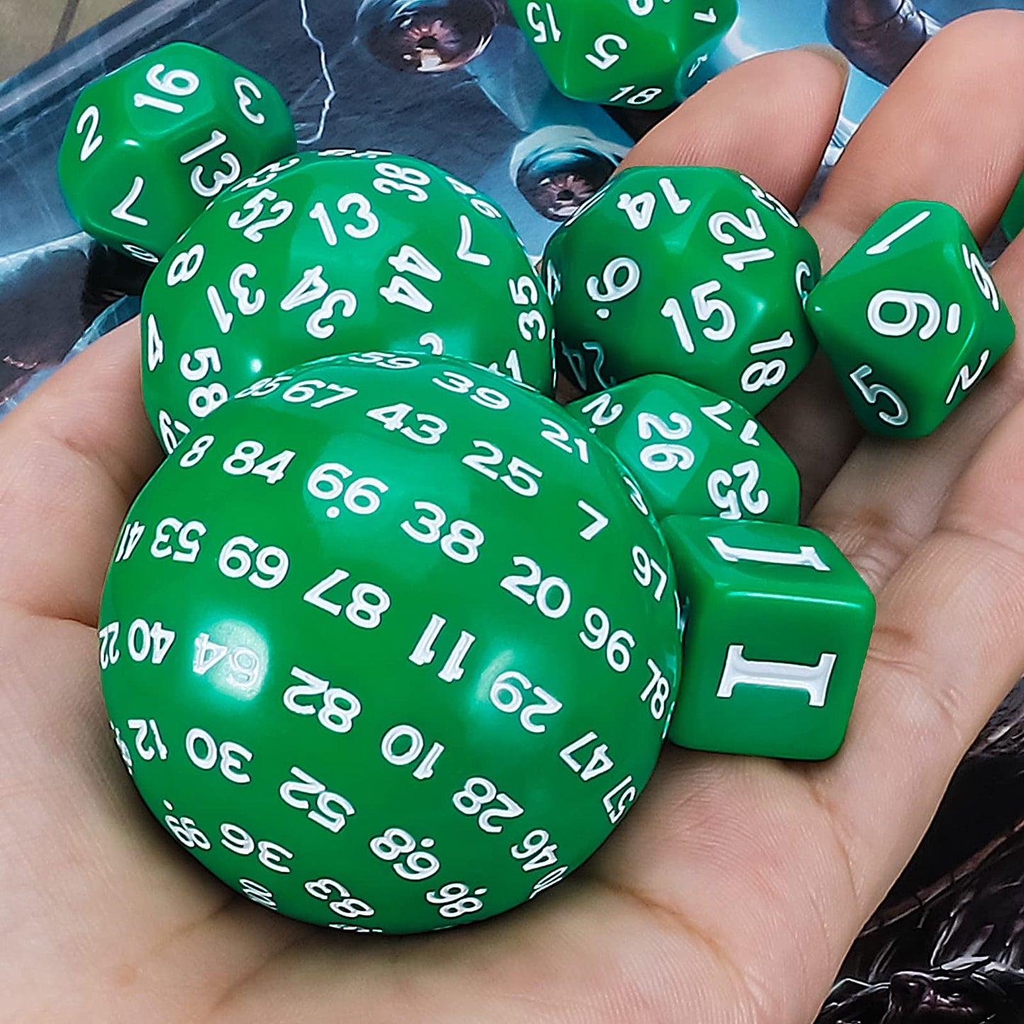 CiaraQ DND Polyhedral Dice Set (15pcs) D4-D100 Game Dice with Dice Bag for Dungeons and Dragons Role Playing Table Games (Green