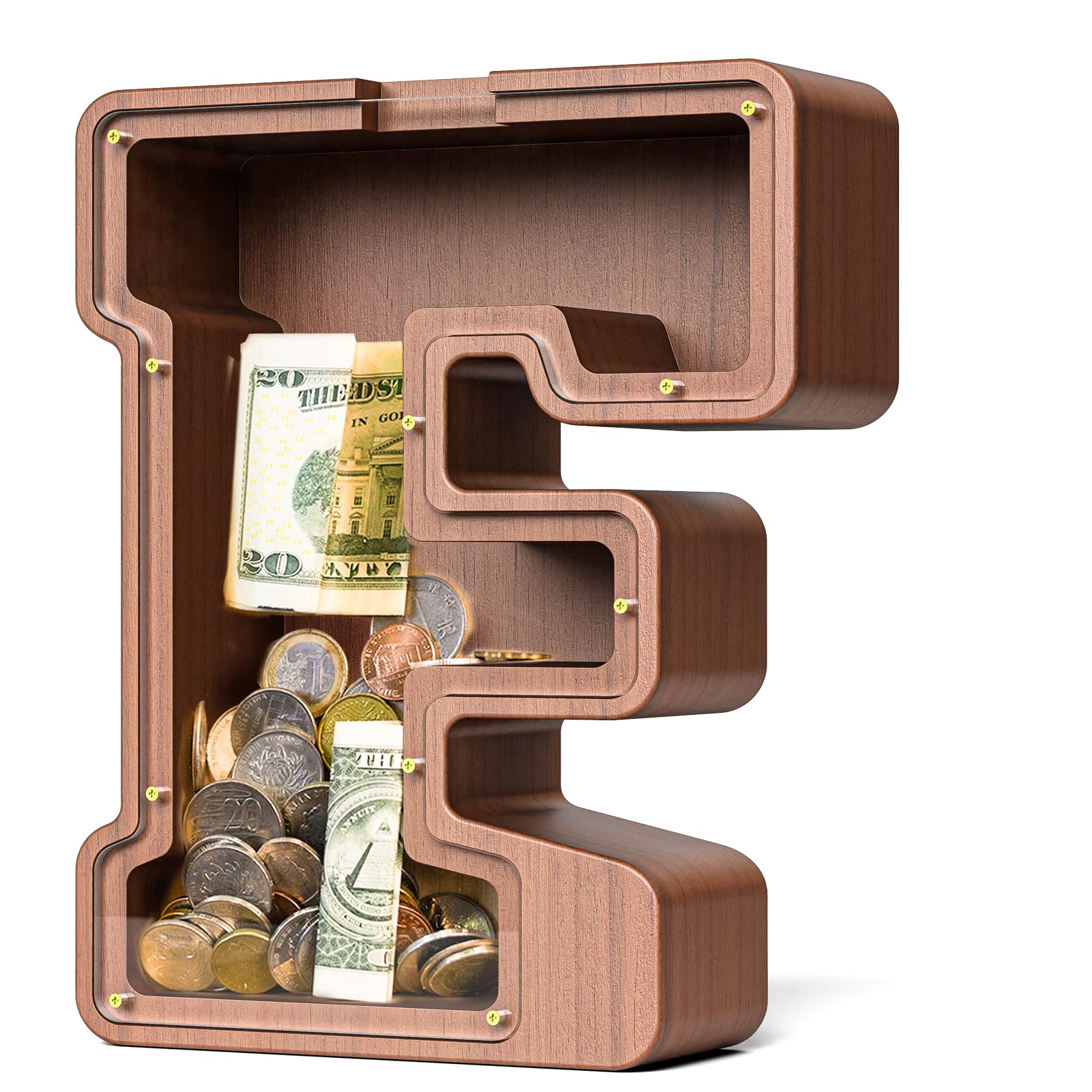 Summidate Wooden Letter Piggy Bank  Extra Thick Large Capacity Piggy Bank for Kids Boys Girls Toddler  Alphabet F Money Bank| Coin Box Birthday  Christmas  Festival