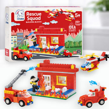 Storio Rescue Squad 260+ Pcs Fire Fighter Theme Building Blocks Set For Kids | Diy Construction Toy For Boys & Girls | Education