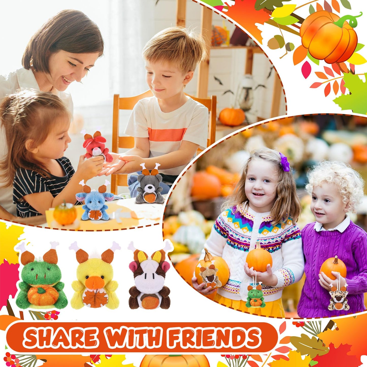 Blueweenly 12 Pcs Small Thanksgiving Stuffed Animal Fall Mini Animal Plush Toys Autumn Small Animal Plush Keychains Tiny Thanksg