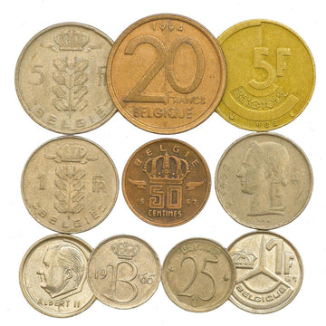 HOBBY OF KINGS Belgium 10 Mixed Coins Set | Centimes & Francs | Vintage Currency 1948-2001 | Collectible Old Belgian Coins