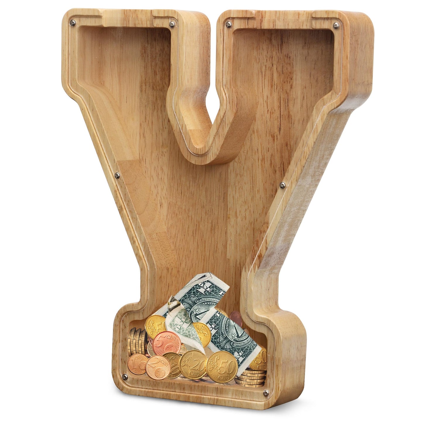 Aorcmitn Extra Large Wooden Letter Coin Piggy Bank For Boys Girls Kids Toddler Alphabet Y Money Bank (Initial-Y-12)