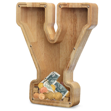 Aorcmitn Extra Large Wooden Letter Coin Piggy Bank For Boys Girls Kids Toddler Alphabet Y Money Bank (Initial-Y-12)