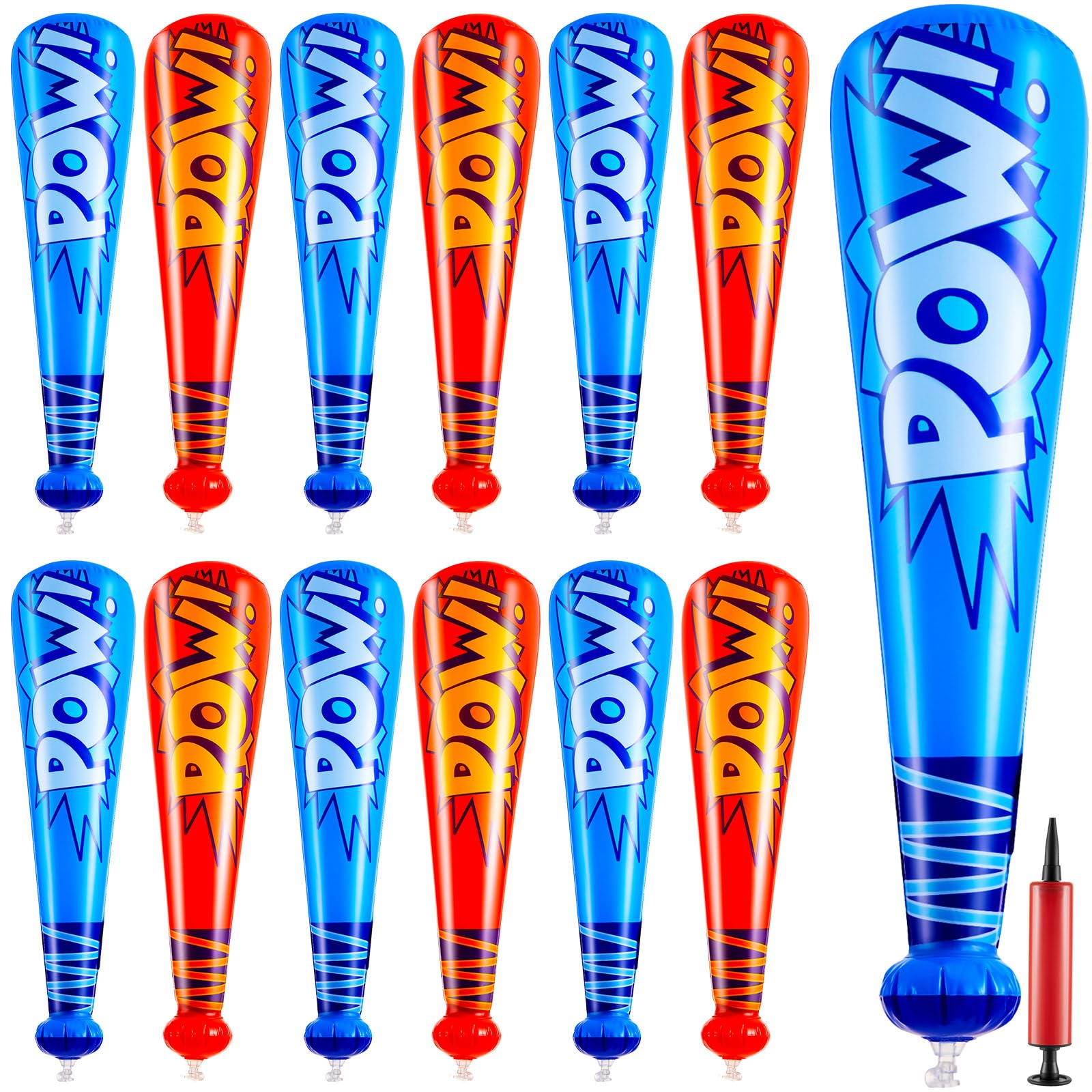 Seematn 12 Pieces Pow Inflatable Baseball Bats 17 Inch Inflatable Toy Bats for Kids Baseball Party Decoration Favor Carnival Bir